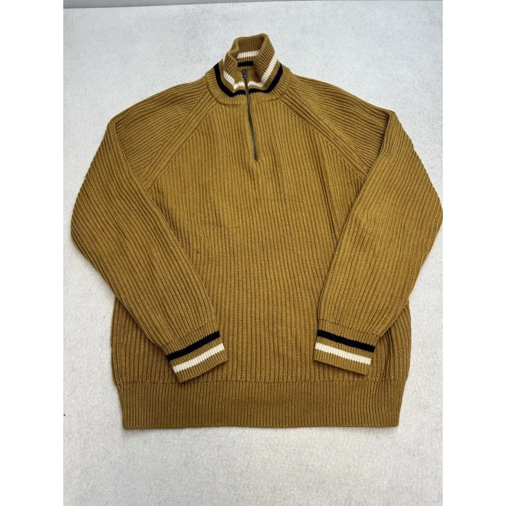 J.Crew Sweater Mens Large Brown 100% Cotton Quarter Zip Mock Neck Pullover